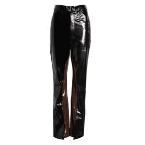 Amy Lynn Cybercore PVC Pants Size 28 Waist Split Leg High Rise Black Brown Vinyl